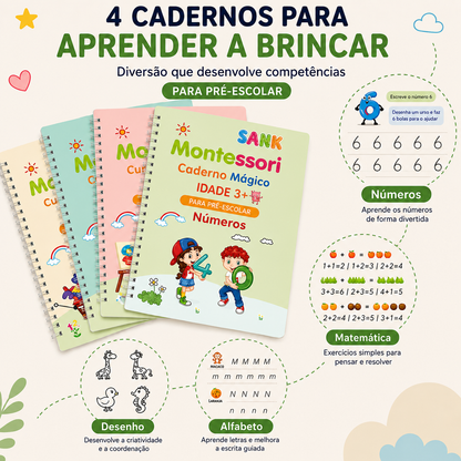 MagicBook™ | Kit 4 Cadernos de Caligrafia Reutilizáveis — Português ou Inglês