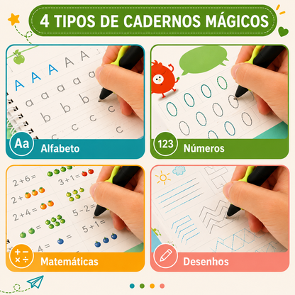 MagicBook™ | Kit 4 Cadernos de Caligrafia Reutilizáveis — Português ou Inglês