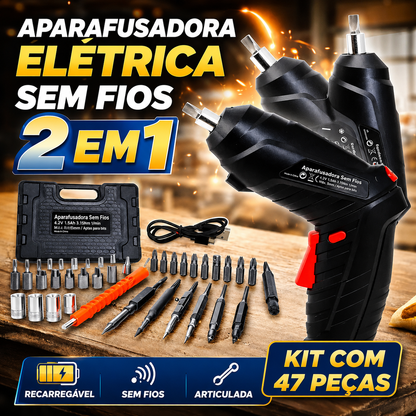 Aparafusadora Elétrica Sem Fios DrillMate®  | 47 Peças + Mala de Transporte