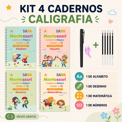 Kit 4 Cadernos Educativos Reutilizáveis MagicBook™ (Português e Inglês)