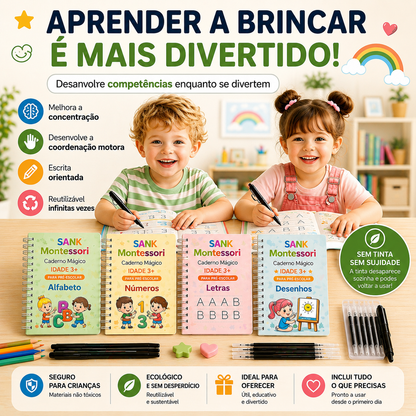 Kit 4 Cadernos Educativos Reutilizáveis MagicBook™ (Português e Inglês)