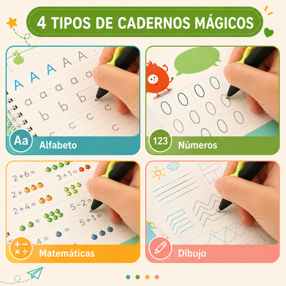 Kit 4 Cadernos Educativos Reutilizáveis MagicBook™ (Português e Inglês)