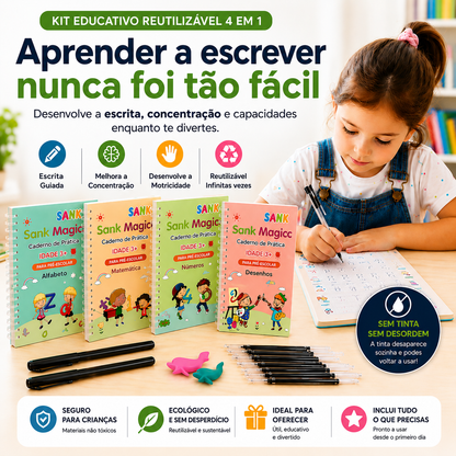 Kit 4 Cadernos Educativos Reutilizáveis MagicBook™ (Português e Inglês)