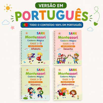 Kit 4 Cadernos Educativos Reutilizáveis MagicBook™ (Português e Inglês)