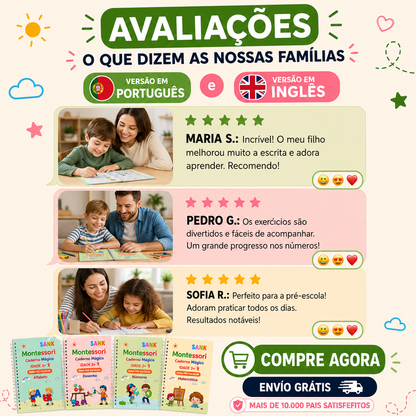 Kit 4 Cadernos Educativos Reutilizáveis MagicBook™ (Português e Inglês)
