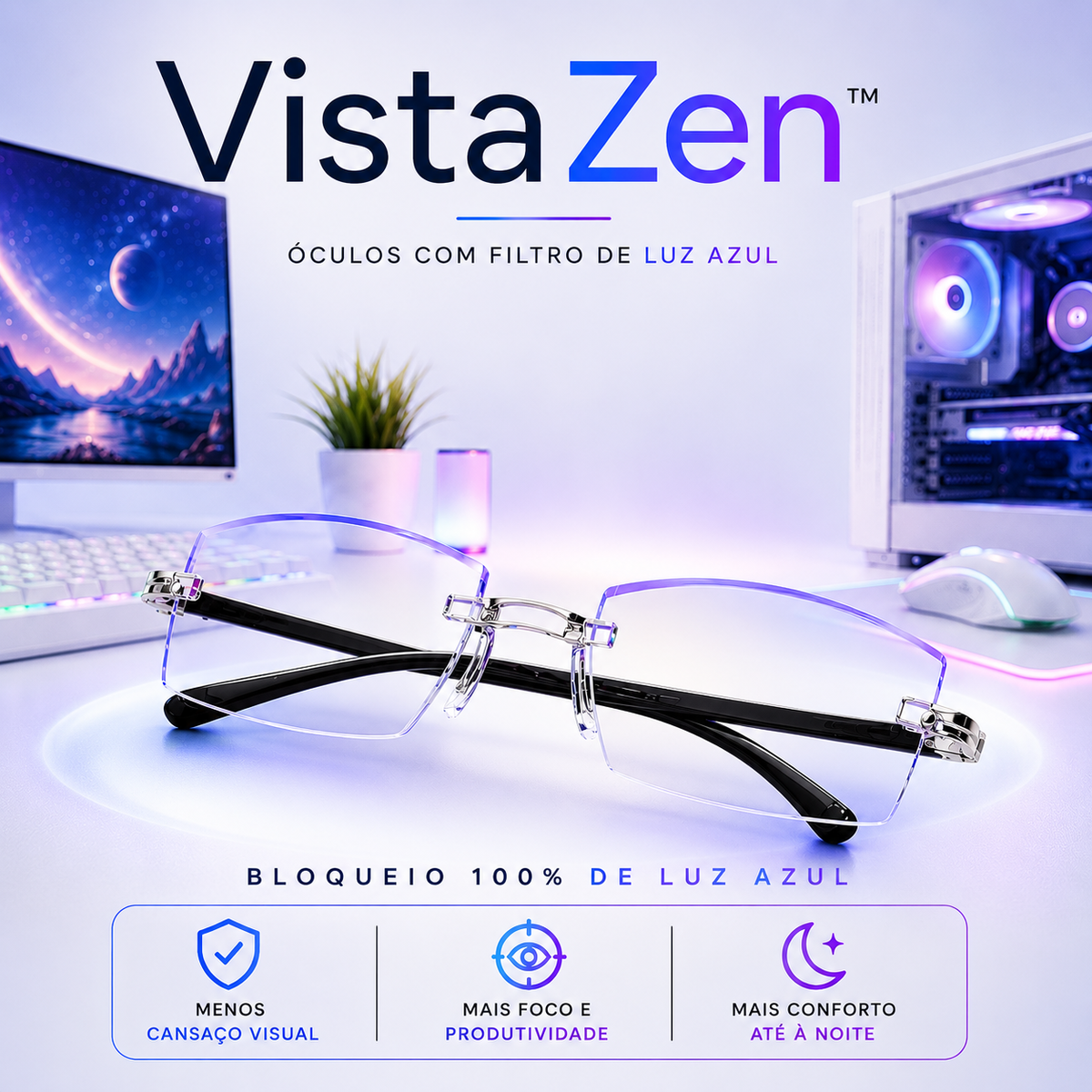 Óculos com Filtro de Luz Azul + Case | VistaZen™