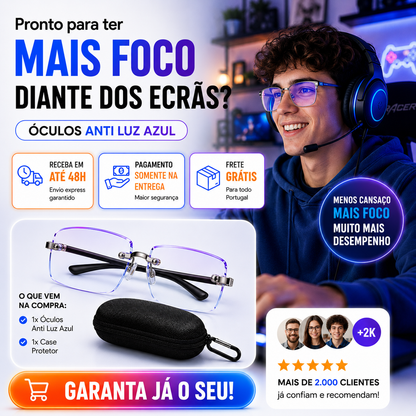 Óculos com Filtro de Luz Azul + Case | VistaZen™